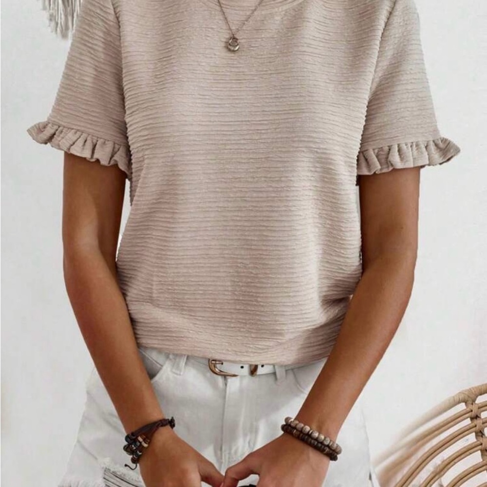 Elegant Beige Ruffle Sleeve Top